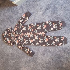 Fleece hooded floral jumpsuit